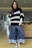  Big Softie Block Stripe Cap Sleeve Knit Top Black /15=